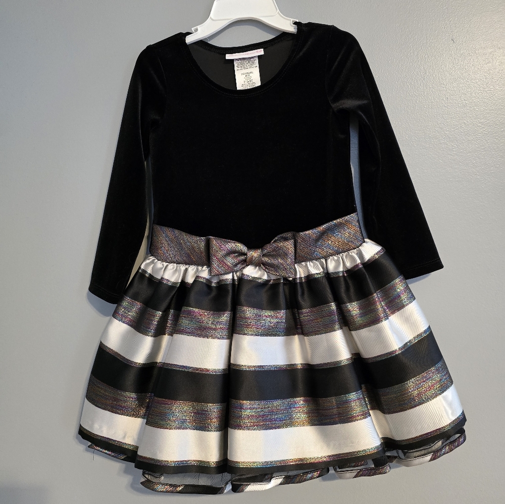 Little girls black/multicolor strip party/holiday dress
